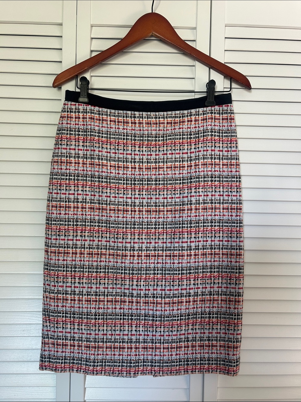 Talbots Black, White & Red Tweed-Pattern Pencil Skirt